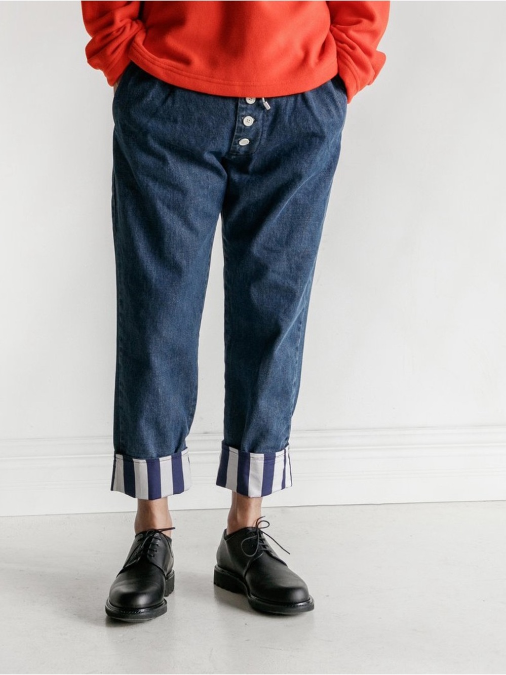 Sunni Men Elastic Denim Pants With Stripes, size M